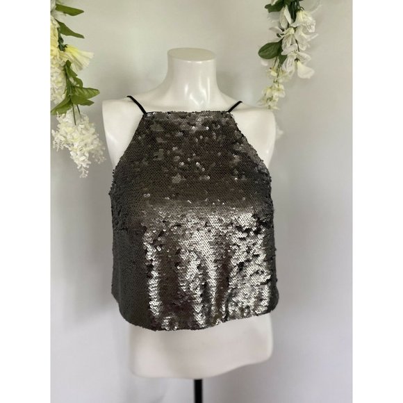 Vintage Sugar Lips Sequin Cropped‎ Camisole Cami Tank Top Gray Womens Size Small - Picture 9 of 12